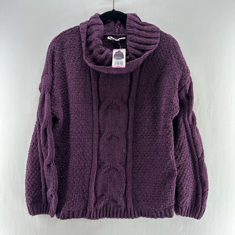 Seven7 Chenille Cable Knit Cowl Neck Sweater Womens S Oversized Blackberry Wine